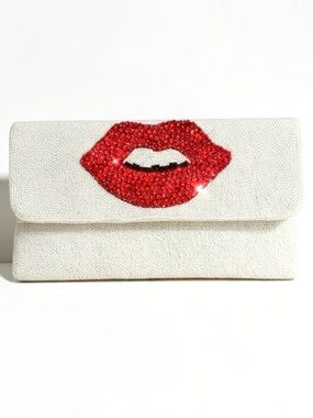 Swarovski Lips Clutch Red Crystal Crossbody Bag Detachable Chain NWT